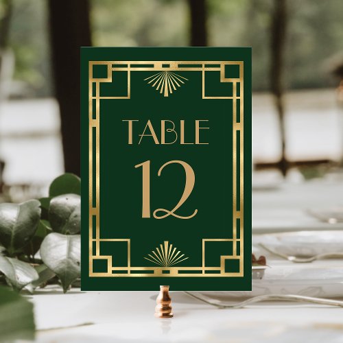 Vintage 1920s Deco Frame Green Gold Wedding Table Number