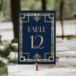 Vintage 1920s Deco Frame Navy Blue Gold Wedding Table Number<br><div class="desc">This elegant vintage-inspired wedding table number card features a gold faux foil geometric deco border on a navy blue background. The word "table" appears in decorative gold-colored 1920s-style font. (Edit the table number separately for each individual card.)</div>