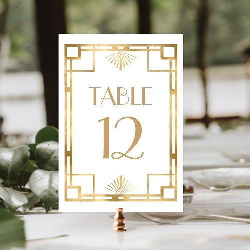 Vintage 1920s Deco Frame White Gold Wedding Table Number