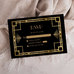 Vintage 1920s Deco Gold Frame Black Wedding RSVP Enclosure Card