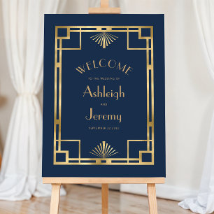 Vintage 1920s Deco Gold Frame Navy Blue Wedding Foam Board