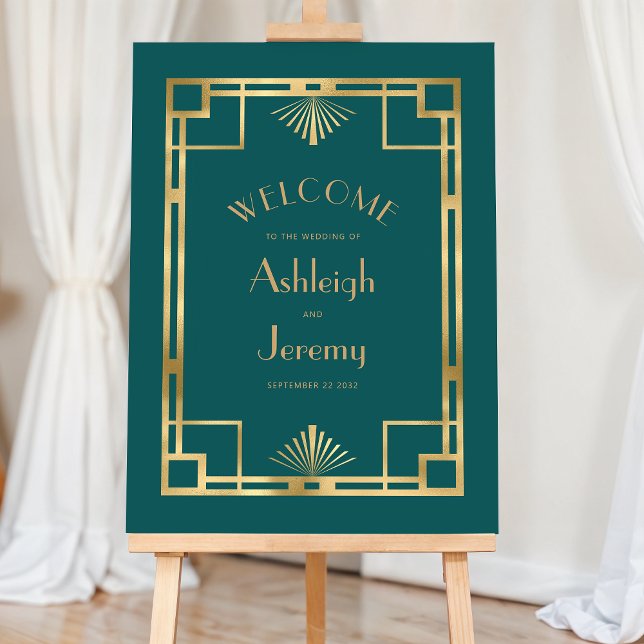 Vintage 1920s Deco Gold Frame Teal Wedding Sign (Creator Uploaded)