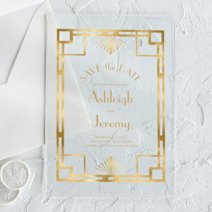 Vintage 1920s Deco Gold Wedding Save the Date