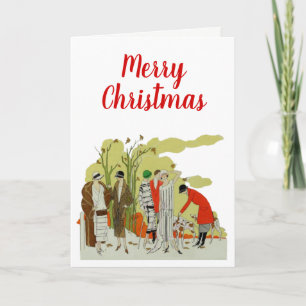 Vintage 1920s Fashion Dressed For the Fox Hunt #2 Holiday Card