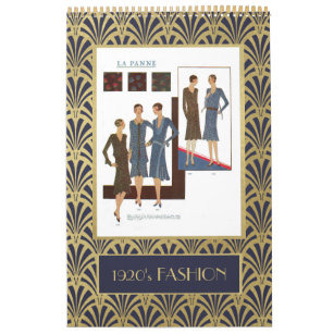 Vintage 1920s Fashion   Faux Gold Art Deco Calendar