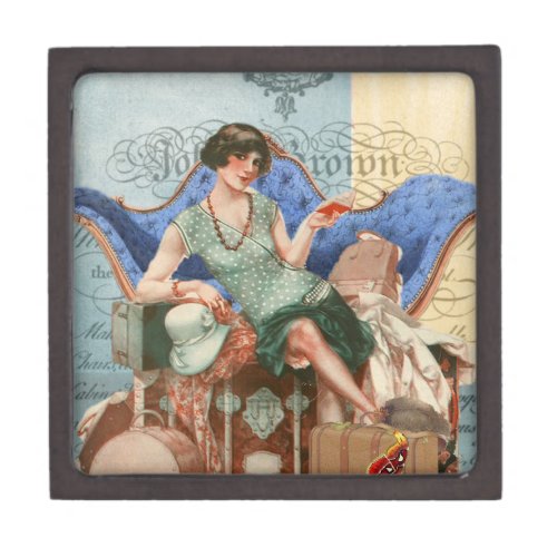 Vintage 1920s Flapper Girl in Paris Art Gift Box