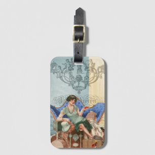 Vintage 1920s Flapper Girl in Paris Art Luggage Tag