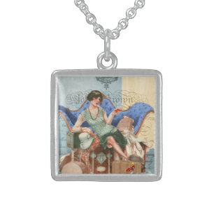 Vintage 1920s Flapper Girl in Paris Art Sterling Silver Necklace