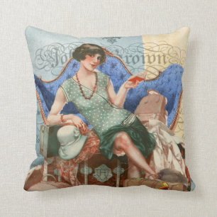 Vintage 1920s Flapper Girl in Paris Art Throw Pillow