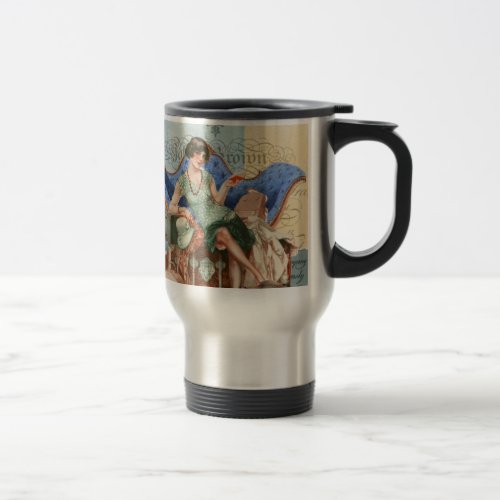 Vintage 1920s Flapper Girl in Paris Art Travel Mug