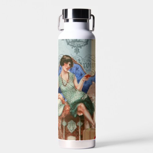 Vintage 1920s Flapper Girl in Paris Art Water Bottle
