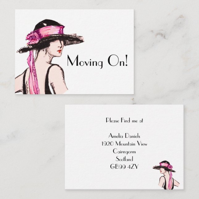 Vintage 1920's Flapper Girl Moving On Card (Front/Back)