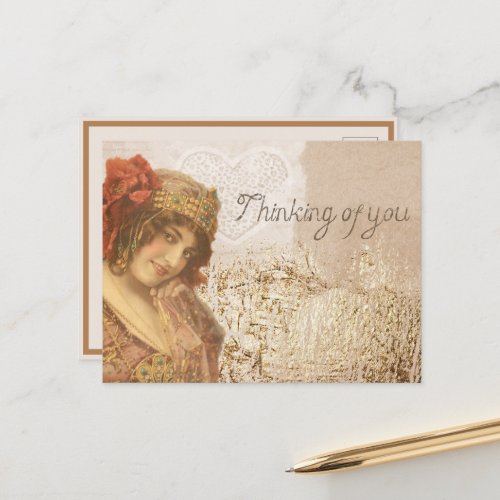 Vintage 1920s Flapper Thinking of You Postcard