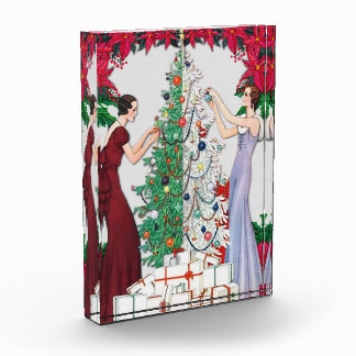 Vintage 1920s Flapper Women Decorating Xmas Tree Photo Block