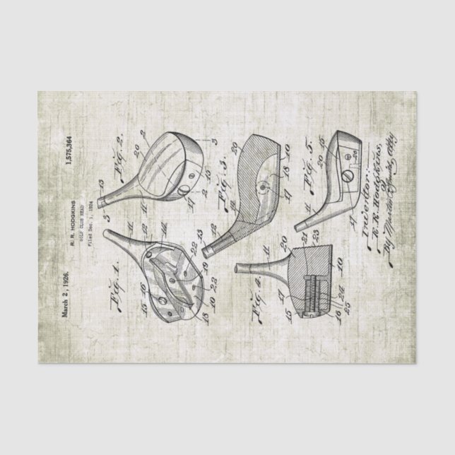 Vintage 1920s Golf Club Patent Illustration Tissue Paper (Front)