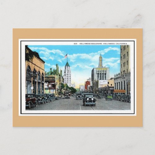 Vintage 1920s Hollywood Blvd Hollywood CAL Postcard