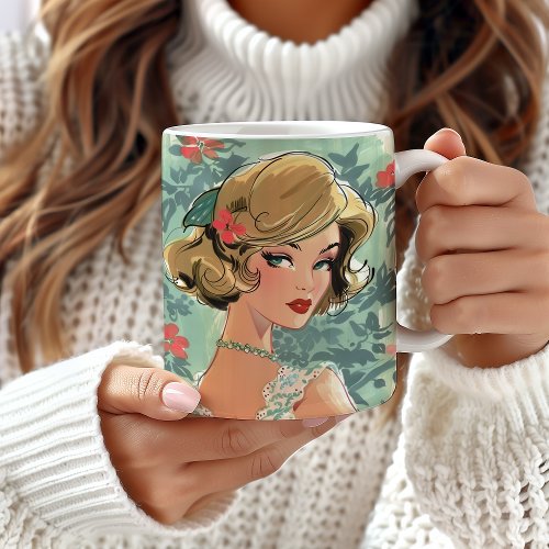 Vintage 1920s Inspired Art Deco Mug Retro Girl Coffee Mug