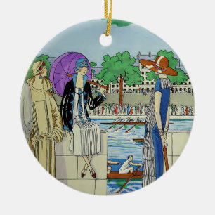 Vintage 1920s Ladies at Crew Race Regatta Ceramic Ornament