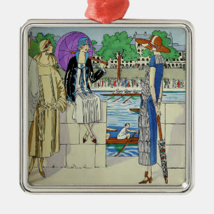 Vintage 1920s Ladies at Crew Race Regatta Metal Ornament
