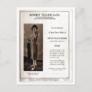Vintage 1920s ladies fashion ad: women's golf wear postcard