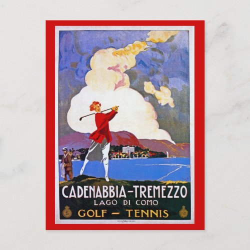 Vintage 1920s Lake Como Golf Italian travel advert Postcard