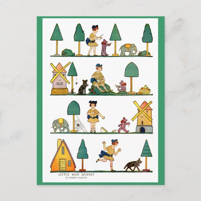 Vintage 1920's Little Miss Muffet Illustration Postcard (Front)