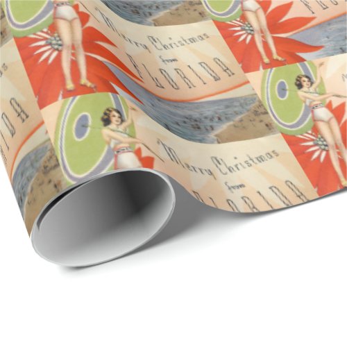 Vintage 1920s Merry Christmas from Florida girl Wrapping Paper
