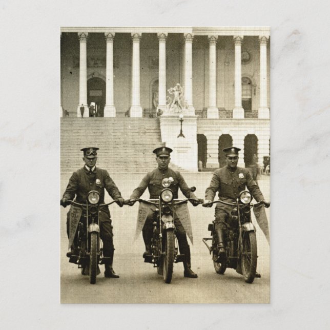 Vintage 1920s Motorcycle Cops Postcard (Front)