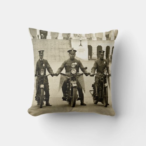 Vintage 1920s Motorcycle Cops Throw Pillow