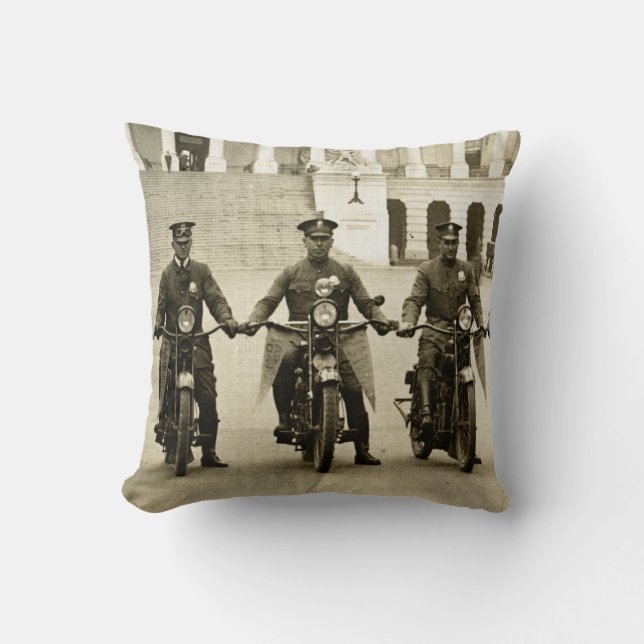 Vintage 1920s Motorcycle Cops Throw Pillow (Front)