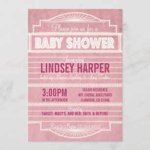 Vintage 1920's Movie Marquee Baby Shower Pink Invitation
