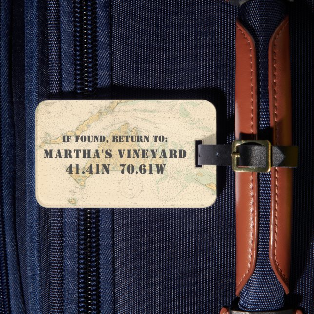 Vintage 1920s Nautical Chart Martha's Vineyard Luggage Tag (Front Insitu 4)