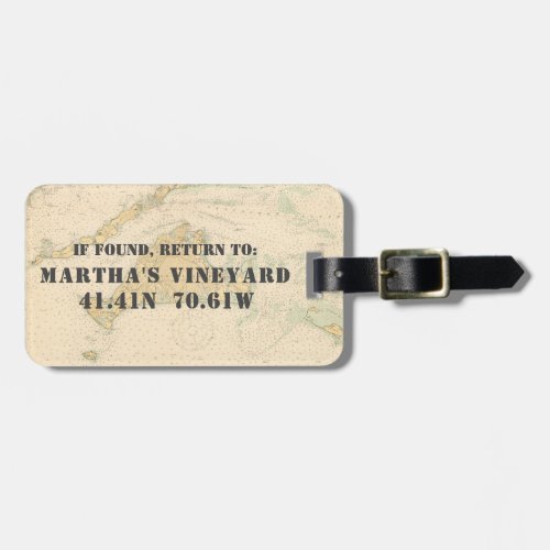 Vintage 1920s Nautical Chart Marthas Vineyard Luggage Tag