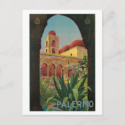 vintage 1920s Palermo Sicily travel ad Postcard