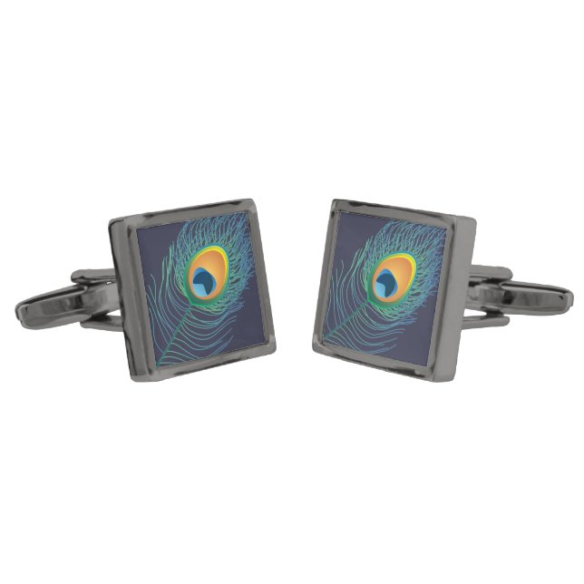 Vintage 1920s Peacock Feathers Cufflinks (Angled)