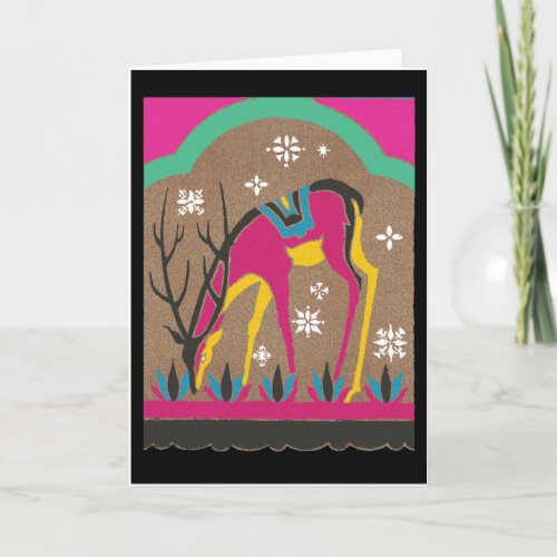 Vintage 1920s Reindeer Grazing in the Snow Holiday Card