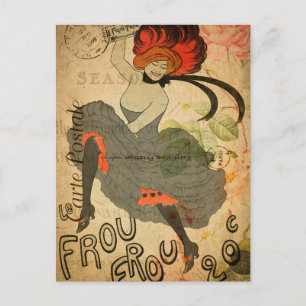 Vintage 1920s Retro Woman Dancer Floral French Postcard