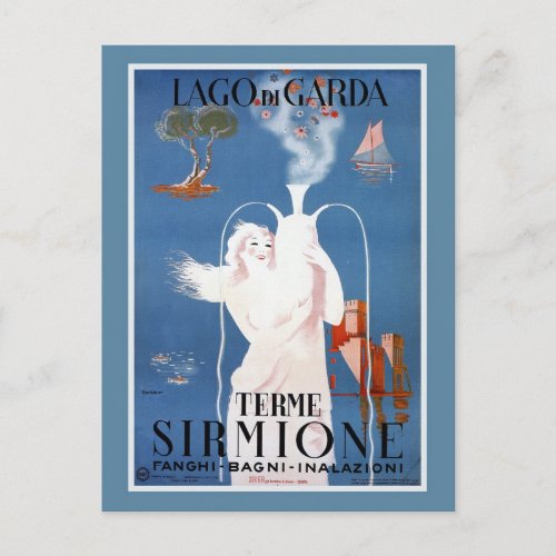 Vintage 1920s Sirmione Italian travel ad Postcard