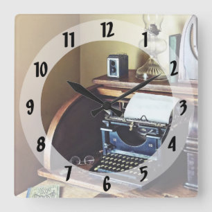 Vintage 1920s Typewriter In Home Office Square Wall Clock