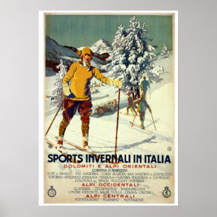 Vintage 1920s winter sports advert Italian travel Poster