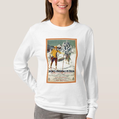 Vintage 1920s winter sports advert Italian travel T_Shirt