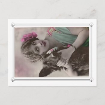 Vintage 1920s Woman And Dog Postcard by vintagecreations at Zazzle