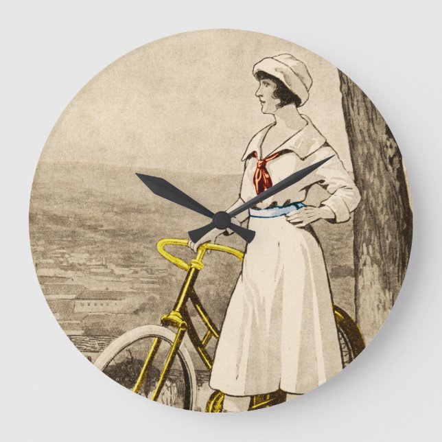 Vintage 1920s Woman Bicycle Advertisement Large Clock (Front)