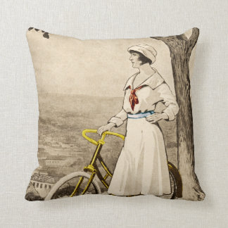 Vintage 1920s Woman Bicycle Advertisement Throw Pillow