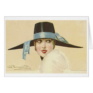 Vintage 1920s Woman in Black Hat,