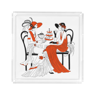 Vintage 1920s Women at High Tea Acrylic Tray