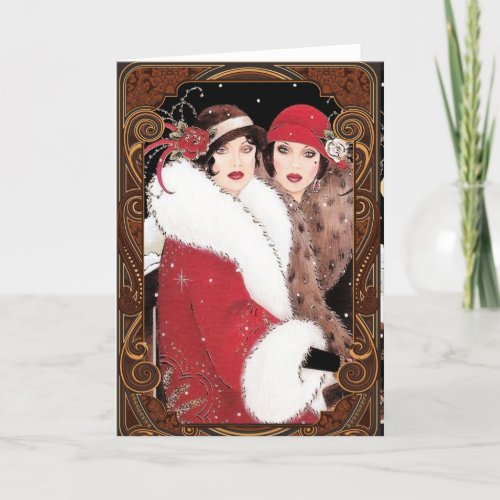 Vintage 1920s Women in Winter Coats Holiday Card