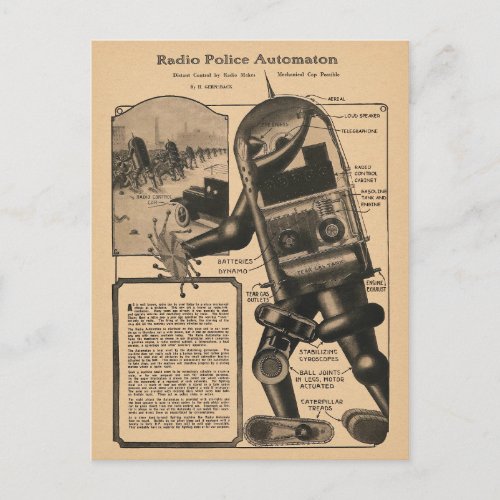 Vintage 1924 Radio Police Automaton Design Postcard