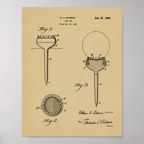 Vintage 1926 Golf Ball Tee Design Patent Art Print