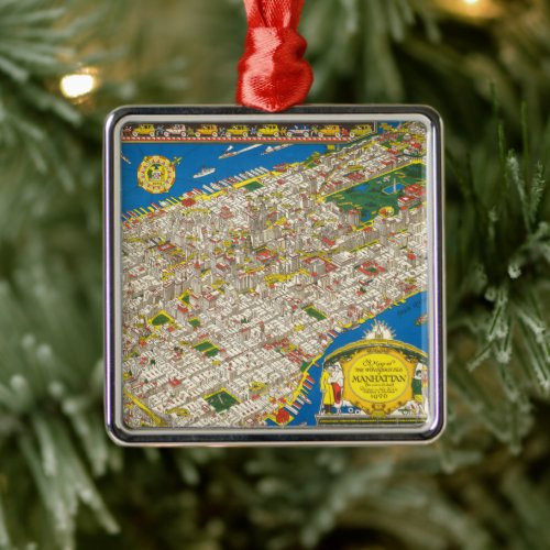 Vintage 1926 Restored Manhattan Map Christmas Metal Ornament